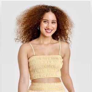 a new day Yellow Smocked cropped Tank Top